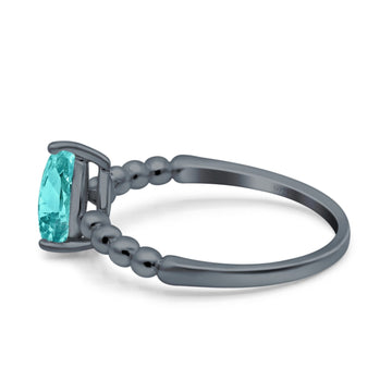 Teardrop Art Deco Pear Wedding Ring Black Tone, Simulated Paraiba Tourmaline CZ 925 Sterling Silver